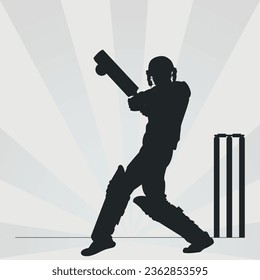 Cricket Player Silhouette, Bat Swing.