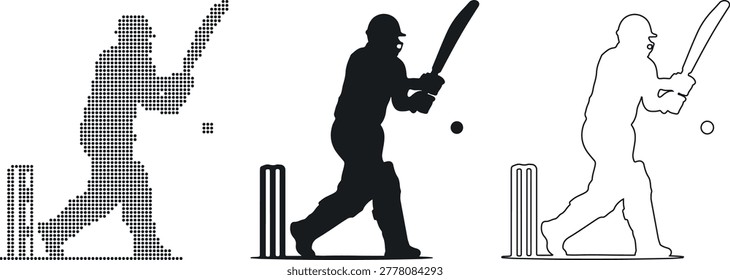 Cricket Player Silhouette and Dot Art on White Background vector recolor