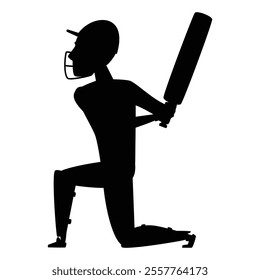 Cricket Player Silhouette Icon for Sports and Athletic Themes