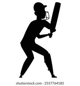 Cricket Player Silhouette Icon for Sports and Athletic Themes