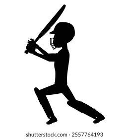 Cricket Player Silhouette Icon for Sports and Athletic Themes