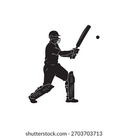 Ilustración plana de Vector de icono de silueta de jugador de cricket
