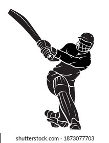 Cricket Player Silhouette, Kneeling Bat Swing