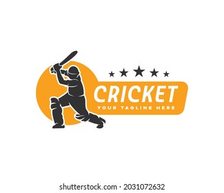 cricket player silhouette logo design template