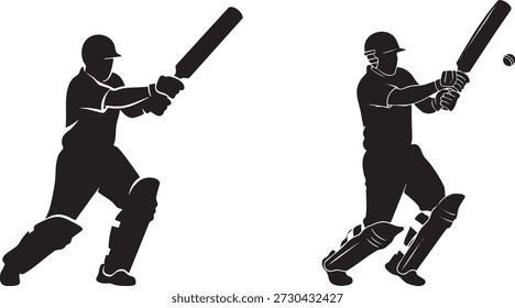 Cricket-Spieler Silhouetten: Batsman trifft Ball und Wicketkeeper in Stance