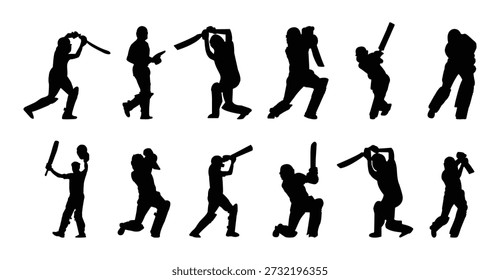 Cricket Player Silhouettes in Various Poses
