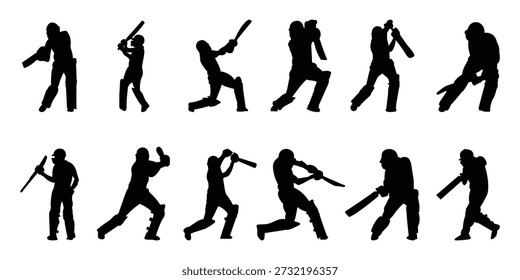 Siluetas de jugador de cricket en varias posturas