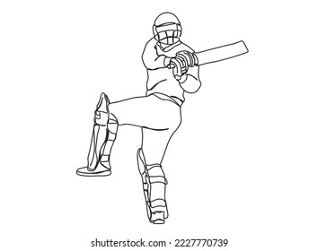 Cricket Player Single line art drawing, black and white minimal Vector illustration. for Logo, Wall décor