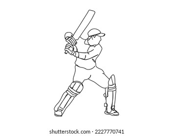 Cricket Player Single line art drawing, black and white minimal Vector illustration. for Logo, Wall décor