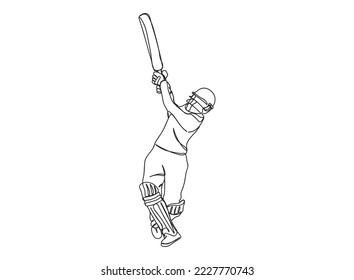 Cricket Player Single line art drawing, black and white minimal Vector illustration. for Logo, Wall décor