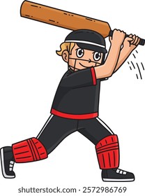 Cricket Player Swinging the Bat Cartoon Clipart