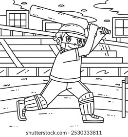Cricket Player Swinging the Bat Coloring 