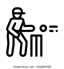 Cricket Player Throwing Ball Icon Vector. Outline Cricket Player Throwing Ball Sign. Isolated Contour Symbol Illustration