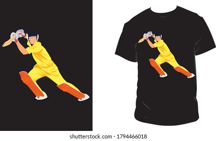 Cricket player t-shirt design vector art and illustration