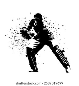 Cricket player, wicket-keeper catching ball, isolated vector silhouette