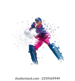 Cricket player, wicket-keeper catching ball, isolated low poly vector ilustration