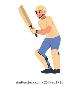 Cricket player without sleeves swinging bat dynamically