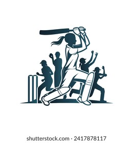 Cricket Player Women Logo Vector 