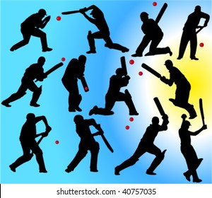 cricket players 2 vector silhouettes