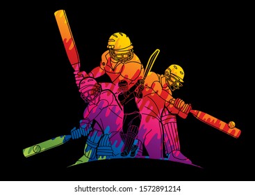 Cricket players action cartoon sport graphic vector