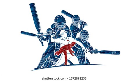 Cricket players action cartoon sport graphic vector