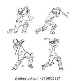 cricket players action figure line art black outline