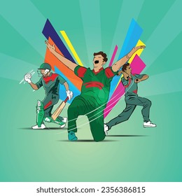 Cricket players are celebrating winning moment on the field vector illustration design. Bangladeshi sports man. 