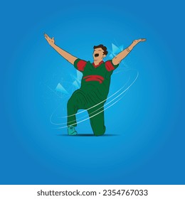 cricket player's celebration moment in winning match vector illustration design on blue background.