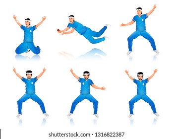 Cricket players character in different playing pose.