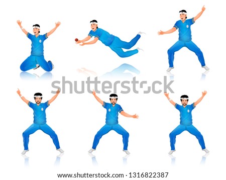 Cricket players character in different playing pose.