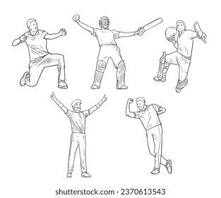 cricket players cheering and celebrating gesture line art illustration