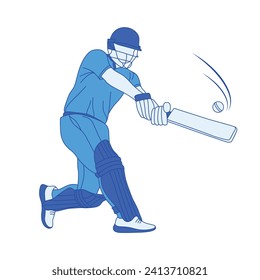 Cricket players design elements. Line drawing style vector illustration.