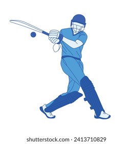 Cricket players design elements. Line drawing style vector illustration.