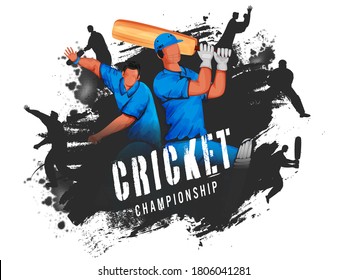 Cricket Players in Different Poses with Black Brush Stroke on White Background for Championship.