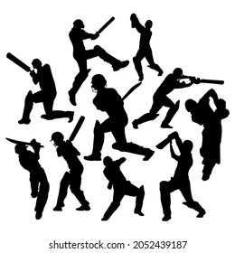 Cricket players silhouette vector collection