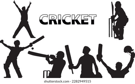 Cricket Players Silhouette Vector Set - Bowlers and Batsmen (EPS 10) svg