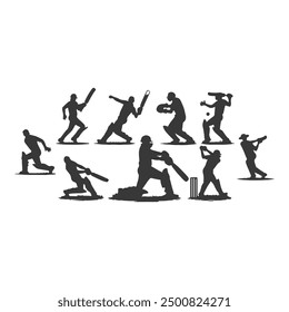 Cricket Players Silhouettes, Cricket player silhouettes Collection, Set of cricket players silhouette