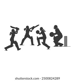 Cricket Players Silhouettes, Cricket player silhouettes Collection, Set of cricket players silhouette