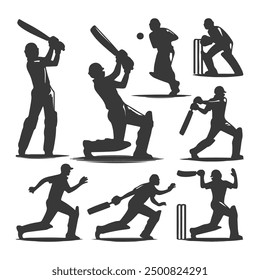 Cricket Players Silhouettes, Cricket player silhouettes Collection, Set of cricket players silhouette