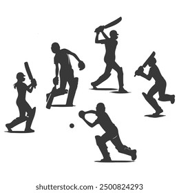 Cricket Players Silhouettes, Cricket player silhouettes Collection, Set of cricket players silhouette