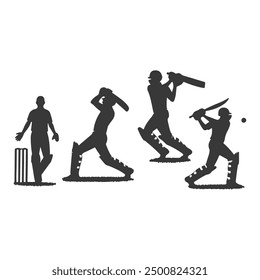 Jugadores de cricket siluetas, jugador de cricket siluetas Colección, conjunto de jugadores de cricket silueta