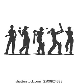 Cricket Players Silhouettes, Cricket player silhouettes Collection, Set of cricket players silhouette