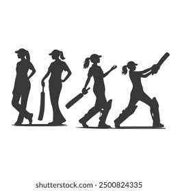 Cricket Players Silhouettes, Cricket player silhouettes Collection, Set of cricket players silhouette