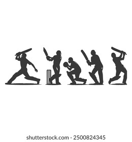 Cricket Players Silhouettes, Cricket player silhouettes Collection, Set of cricket players silhouette