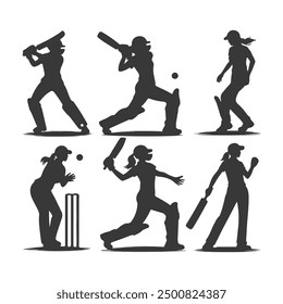 Cricket Players Silhouettes, Cricket player silhouettes Collection, Set of cricket players silhouette