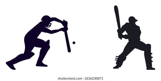 Cricket Players Silhouettes, Cricket player silhouettes Collection, Set of cricket players silhouette.