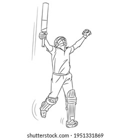 cricket playing black and white vector illustration