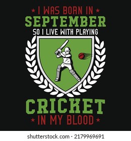 Diseño de camisetas gráficas para jugar al cricket 
nacido en septiembre 