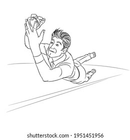 Cricket Playing Holding Catch Vector Illustration