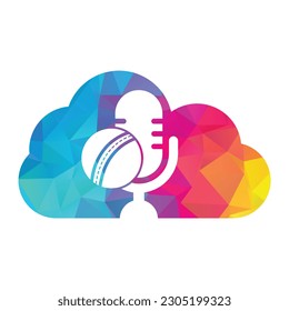 Cricket Podcast cloud shape concept logo design template. Microphone and cricket ball logo concept design.